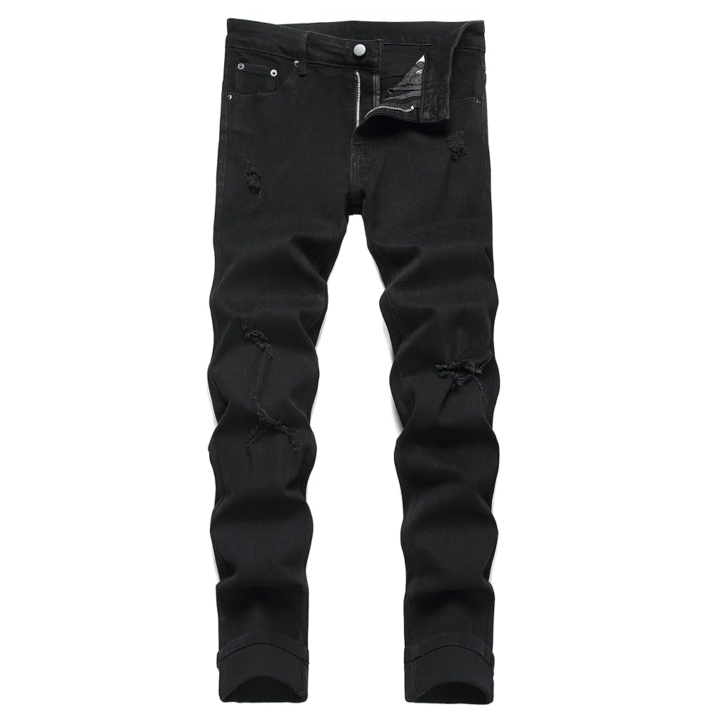 LZLER Mens Ripped Jeans,Distressed Slim Fit Straight Leg